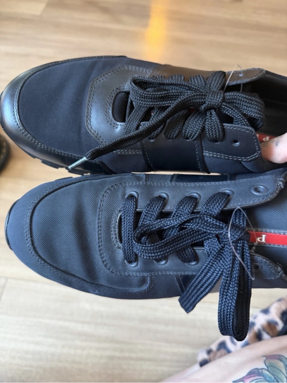 PRADA Sport Black Leather Textile Sneakers Men’s Low Top Lace Up 2718 AF  | 8.5 - Picture 7 of 11
